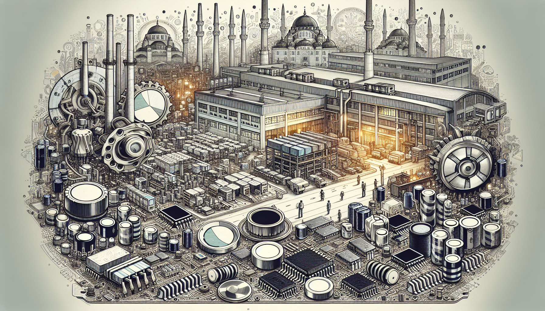 Industrial electronics components illustration