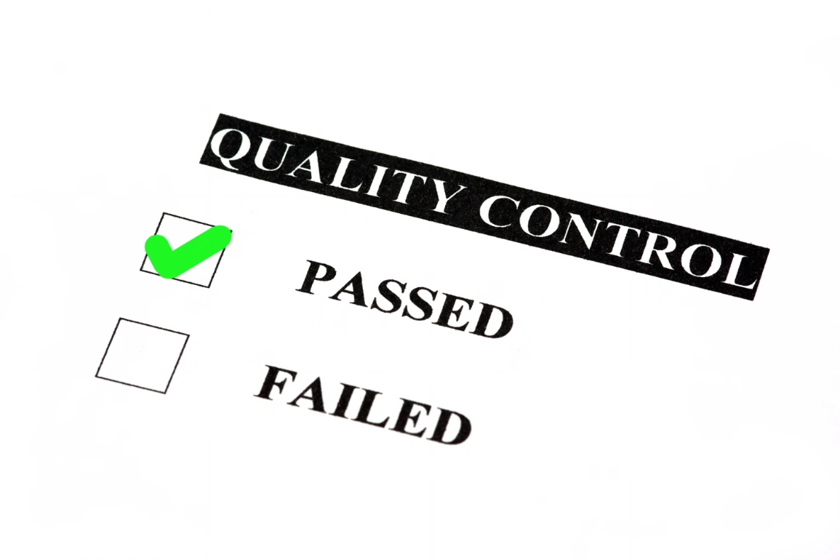 A quality control checklist with a green checkmark next to 'Passed'.