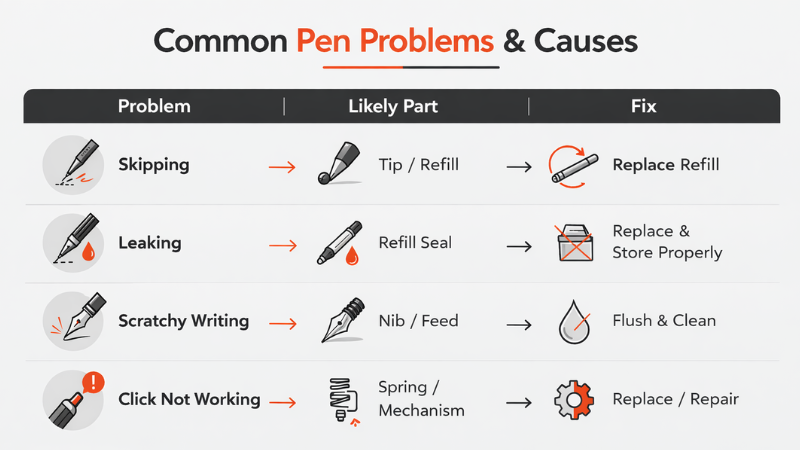 Common Pen Problems And The Parts That Cause Them