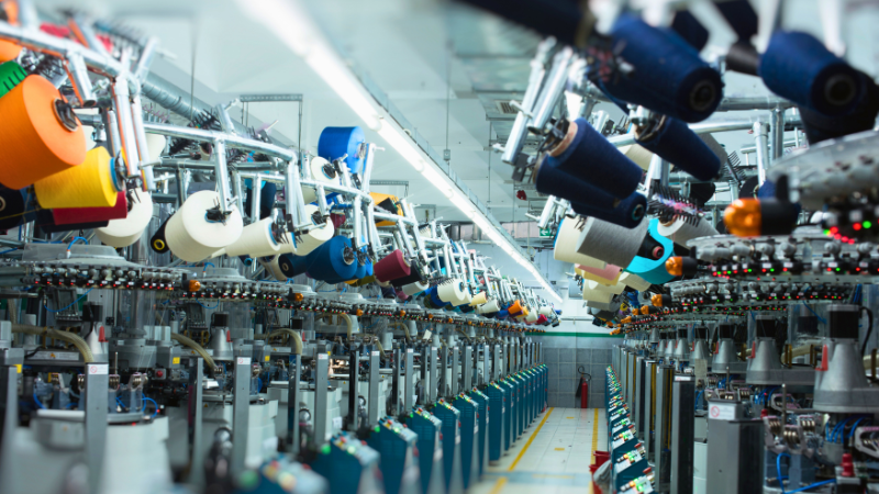 The inside of a factory with lots of machines