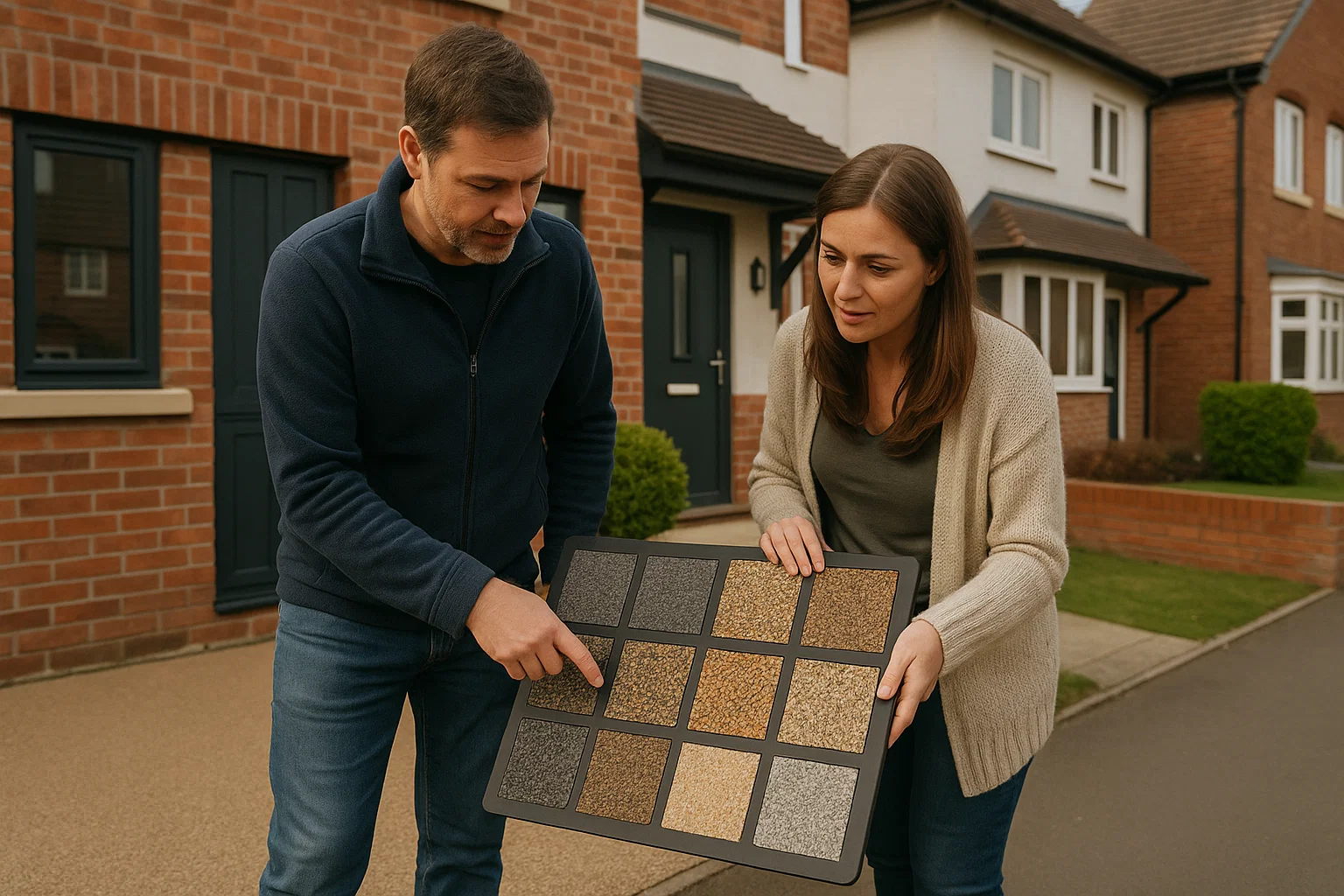 Manchester homeowners selecting resin driveway colours and styles for their property.