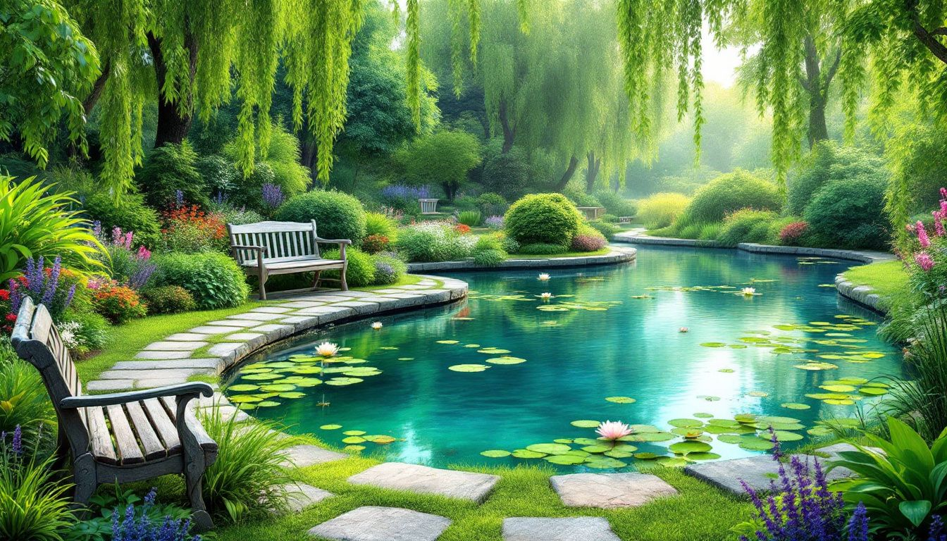 A professional landscape design of a garden pond.