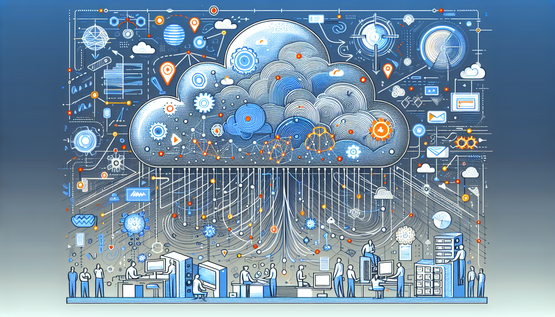 Illustration of cloud-based CRM technologies and data management