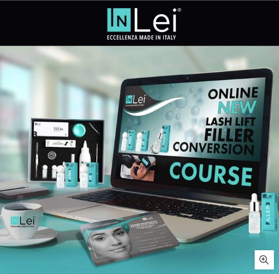 Computer screen with online new lash lift filler conversion course written on the screen