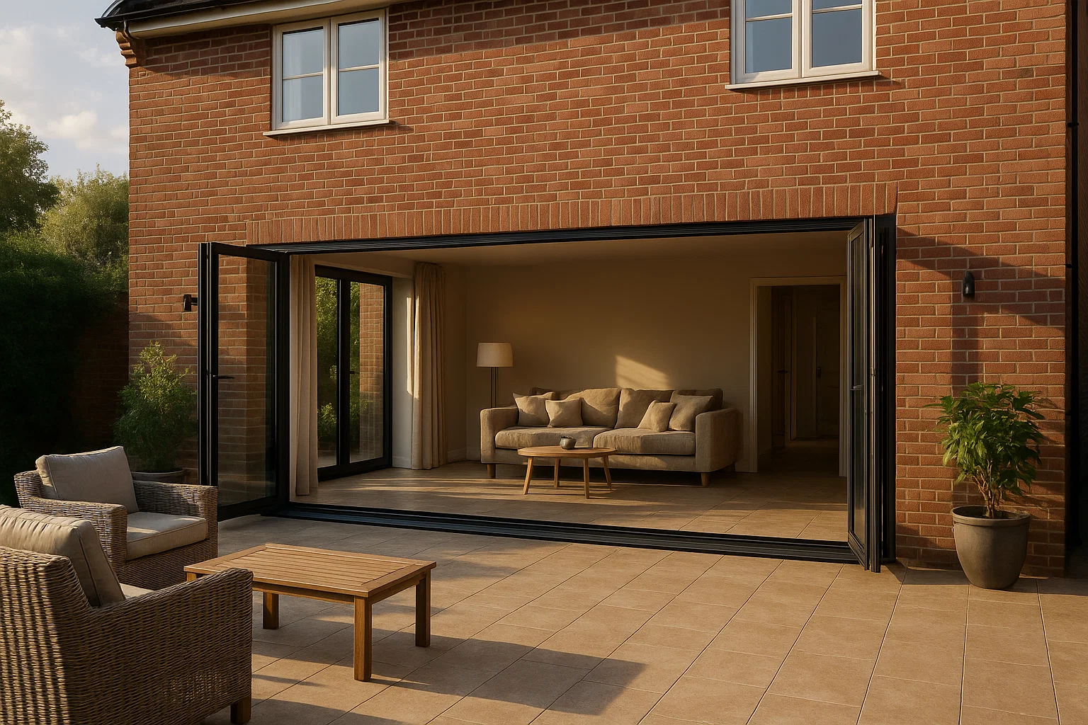 UK home with matching indoor and outdoor flooring creating a seamless living space.