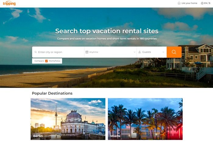 Tripping gathers listings from the best vacation rental sites in one place