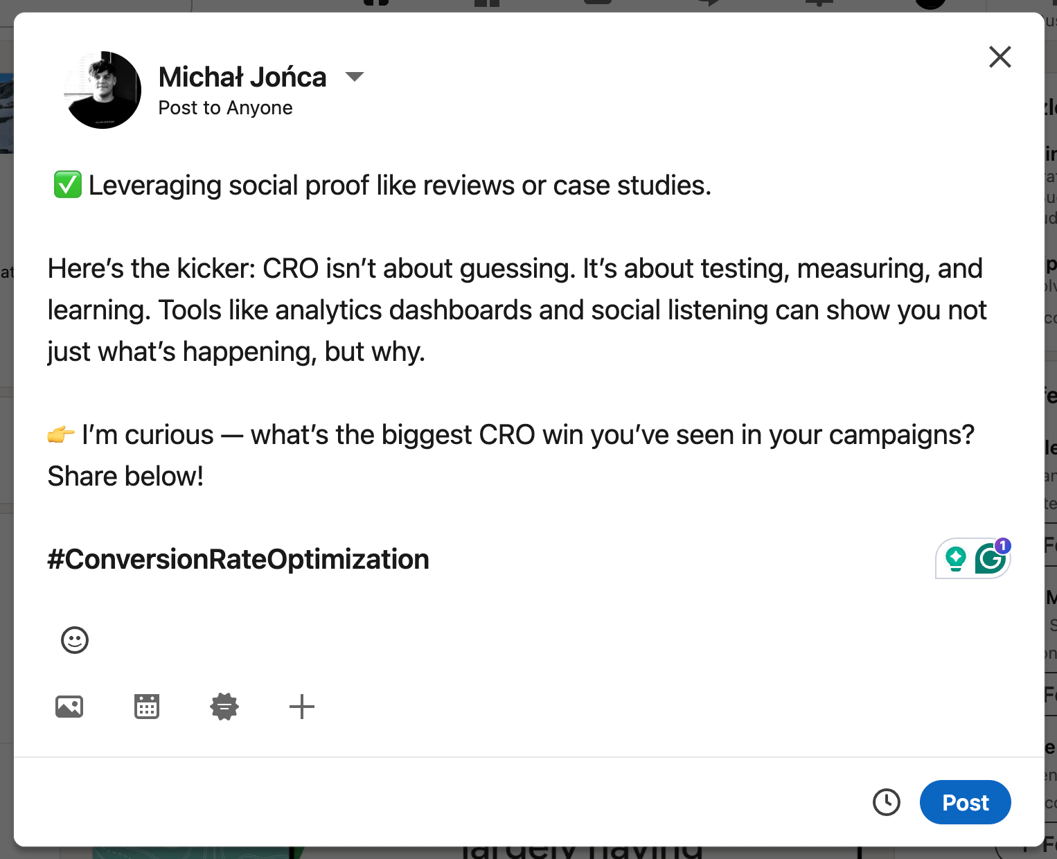 example of how to add LinkedIn hashtag