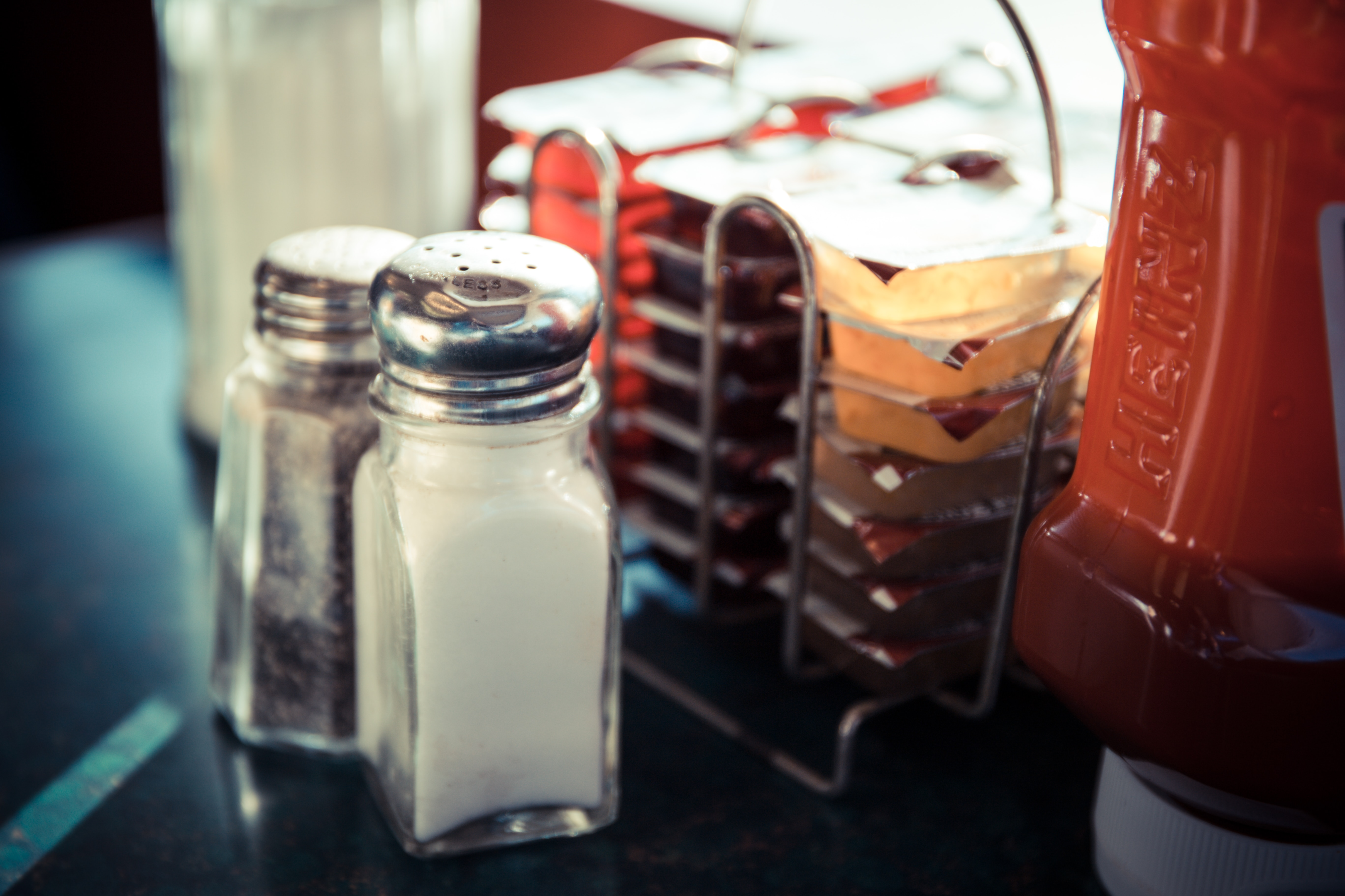 restaurant table salt shaker and other condiments