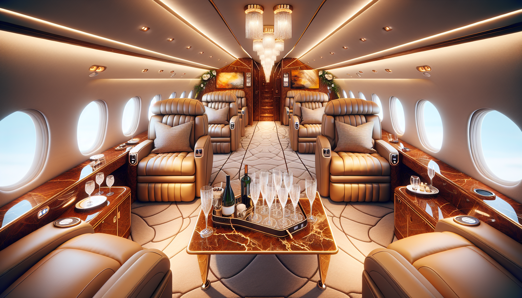 Luxurious private jet interior