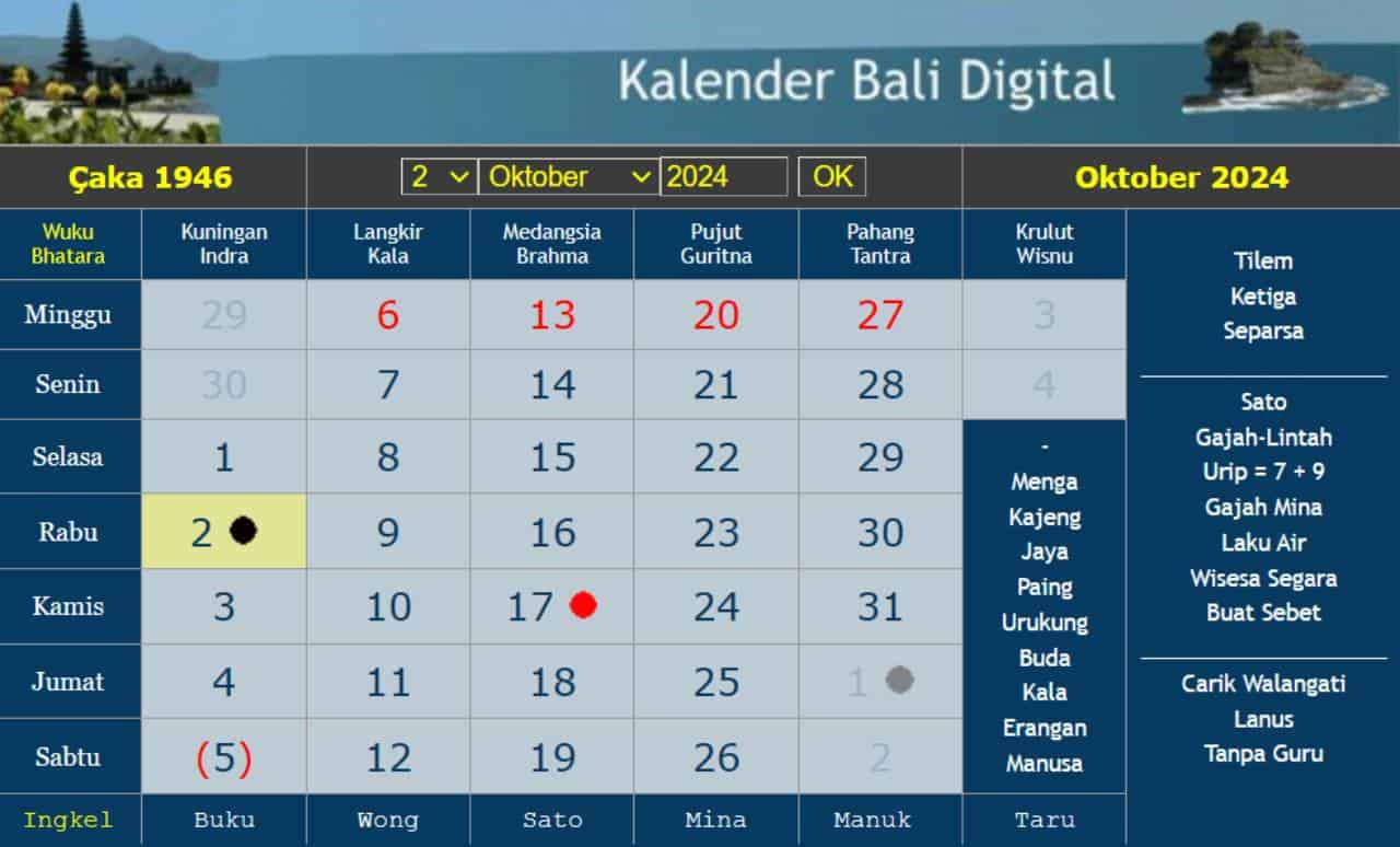 the balinese calendar october