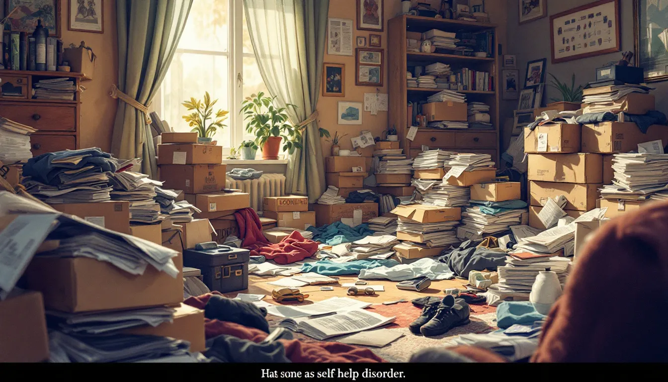An illustration showing a cluttered room representing hoarding disorder.