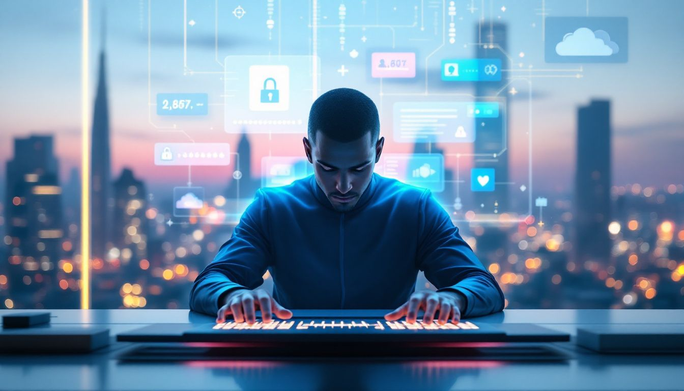 A person securing their digital assets with strong passwords and encryption.
