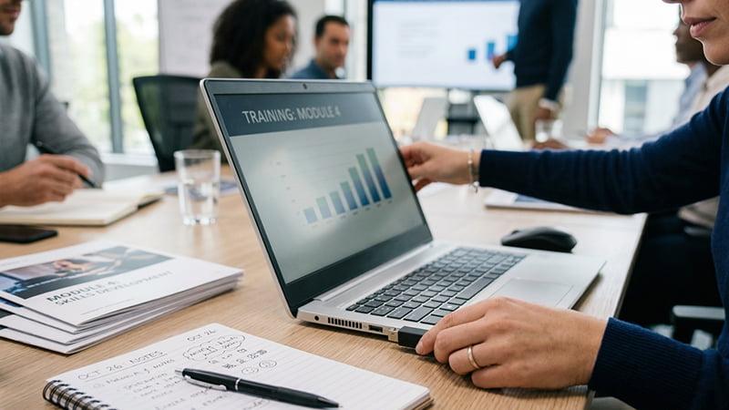 Someone holding a thumb drive, to use for a training session