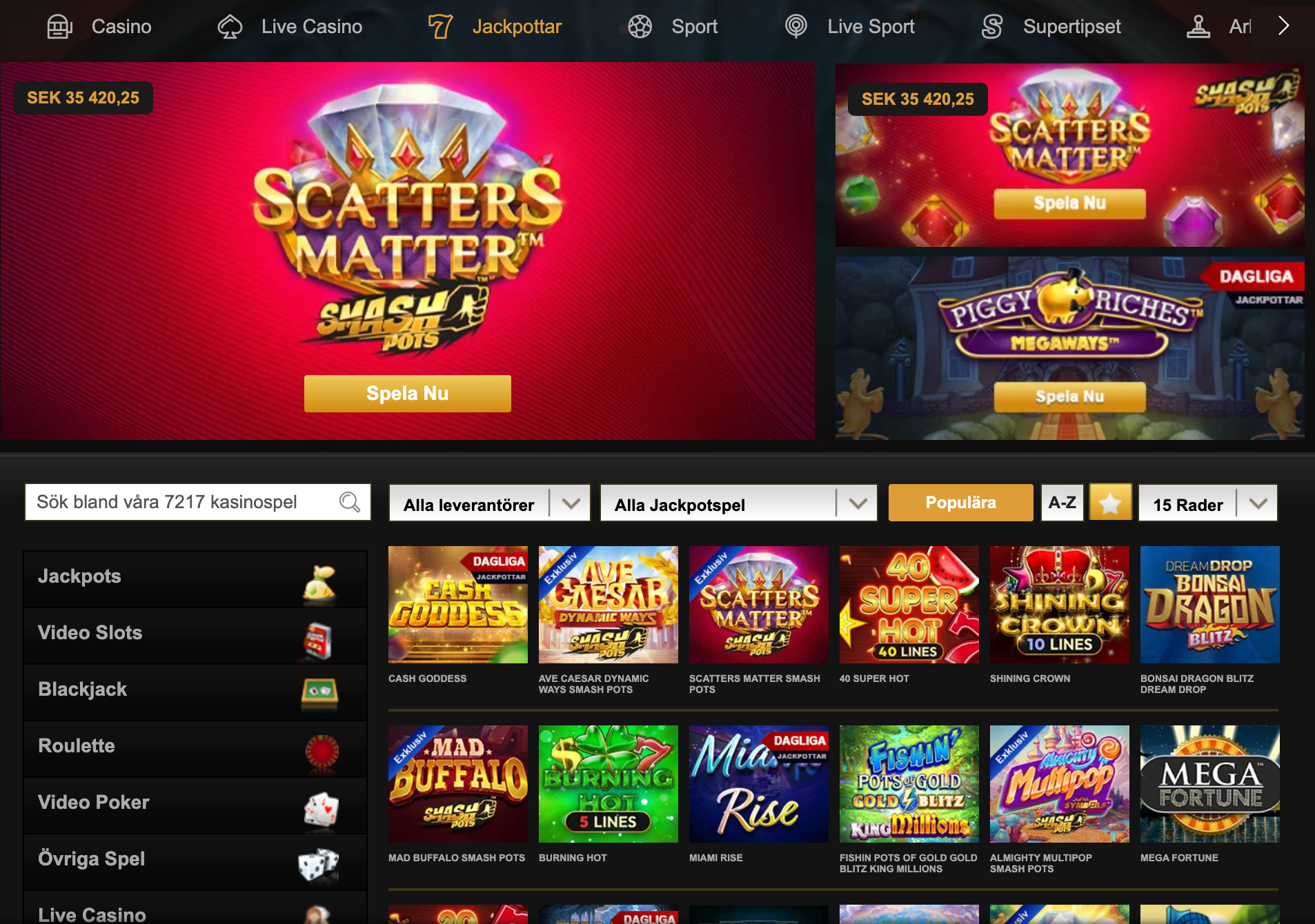 Videoslots jackpots