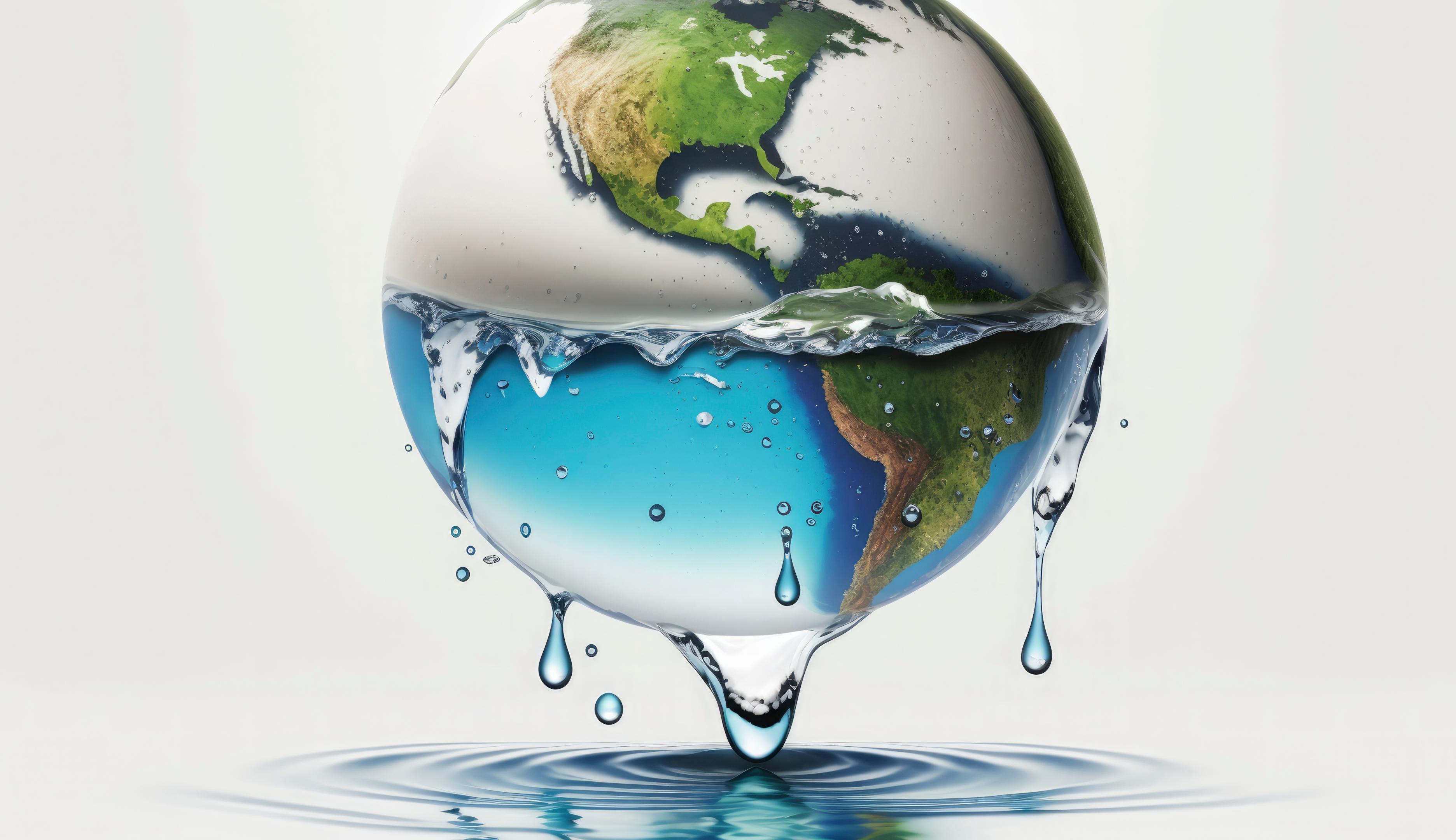 3D depiction of the earth, water dripping from it