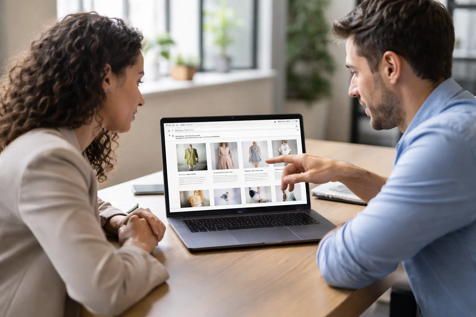 Shopify SEO agency reviewing an e-commerce website strategy with a business owner