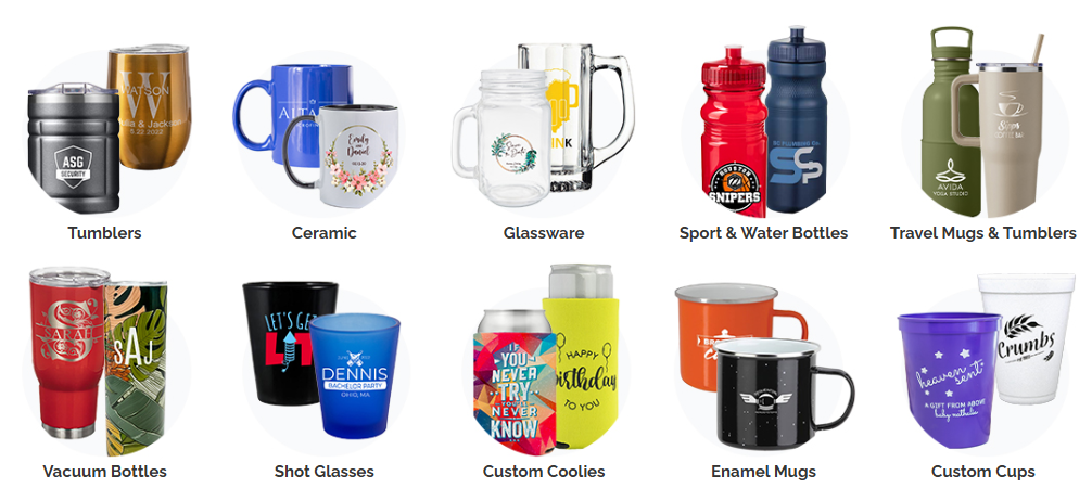 custom drinkware page at Imprint