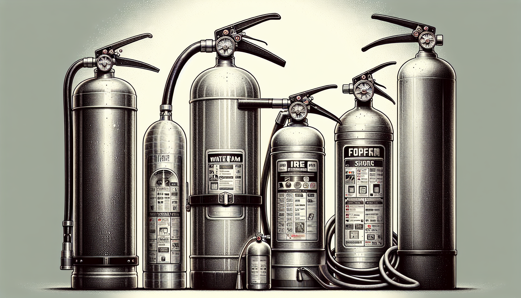 Illustration of different types of fire extinguishers