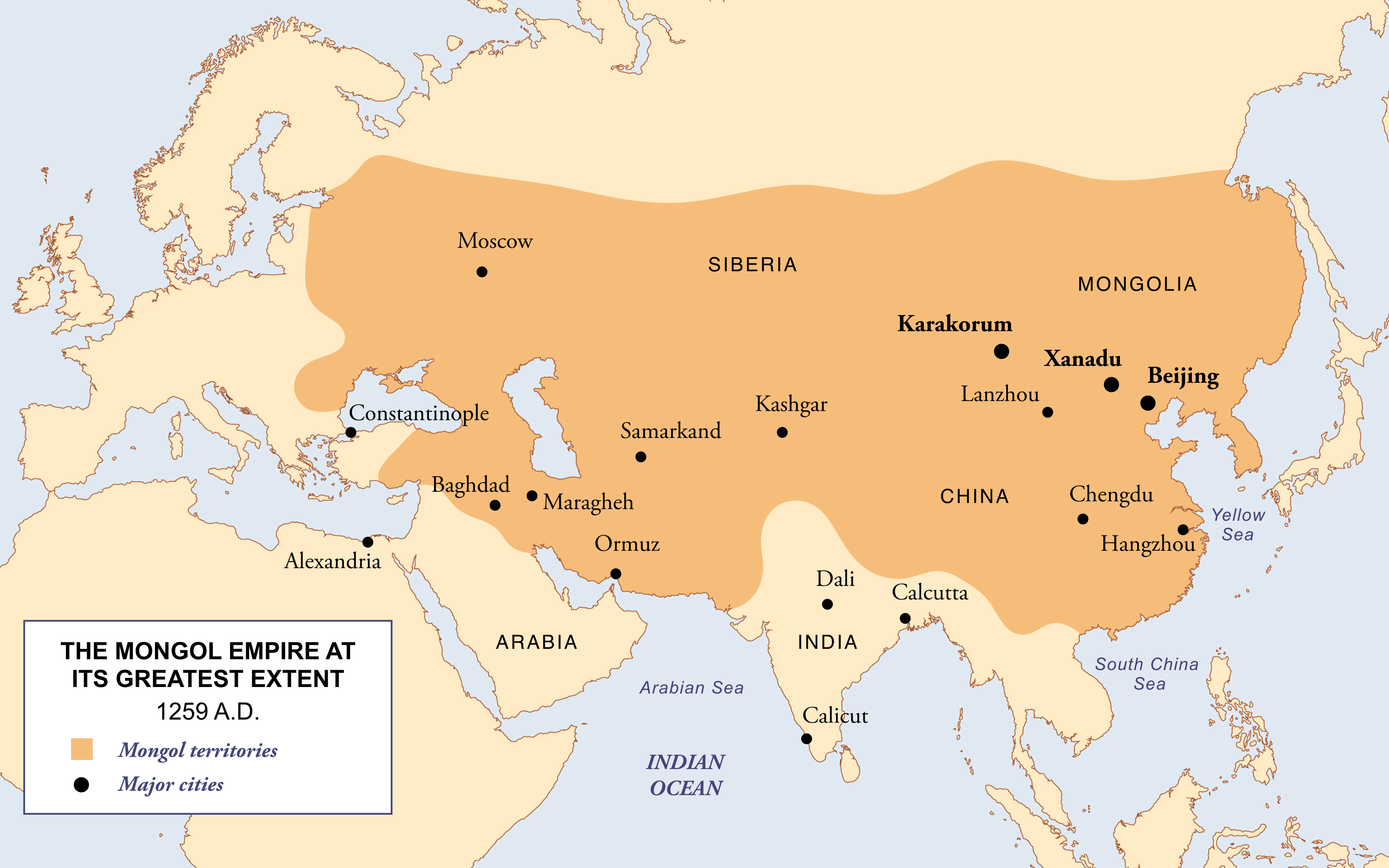 A map of the Mongol Empire, symbolizing the legacy of Genghis Khan
