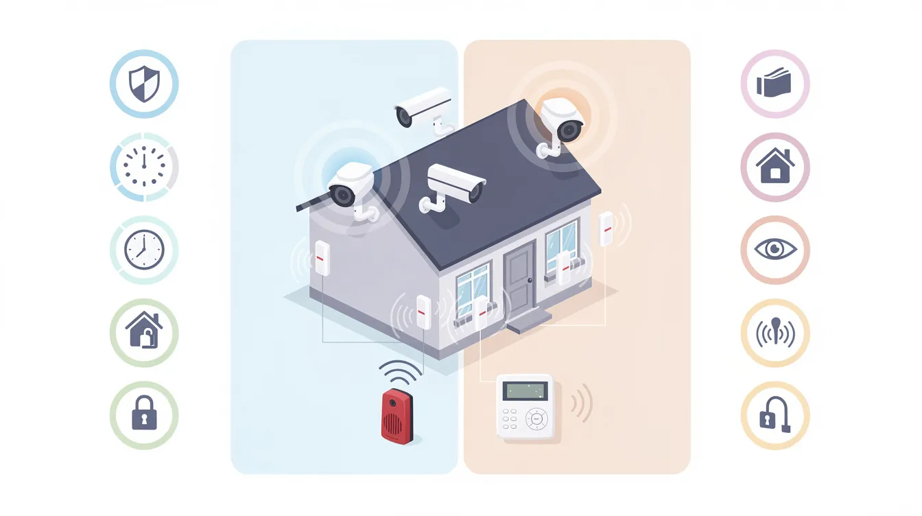 A home security system setup with cameras and alarm sensors, ideal for protecting vacant properties.