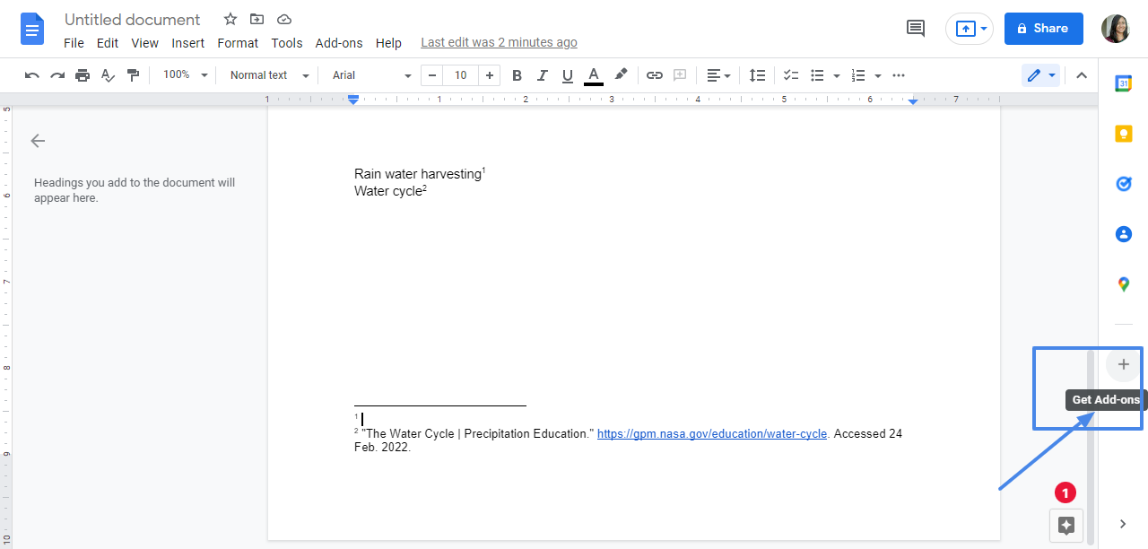How to add citation tool in google docs