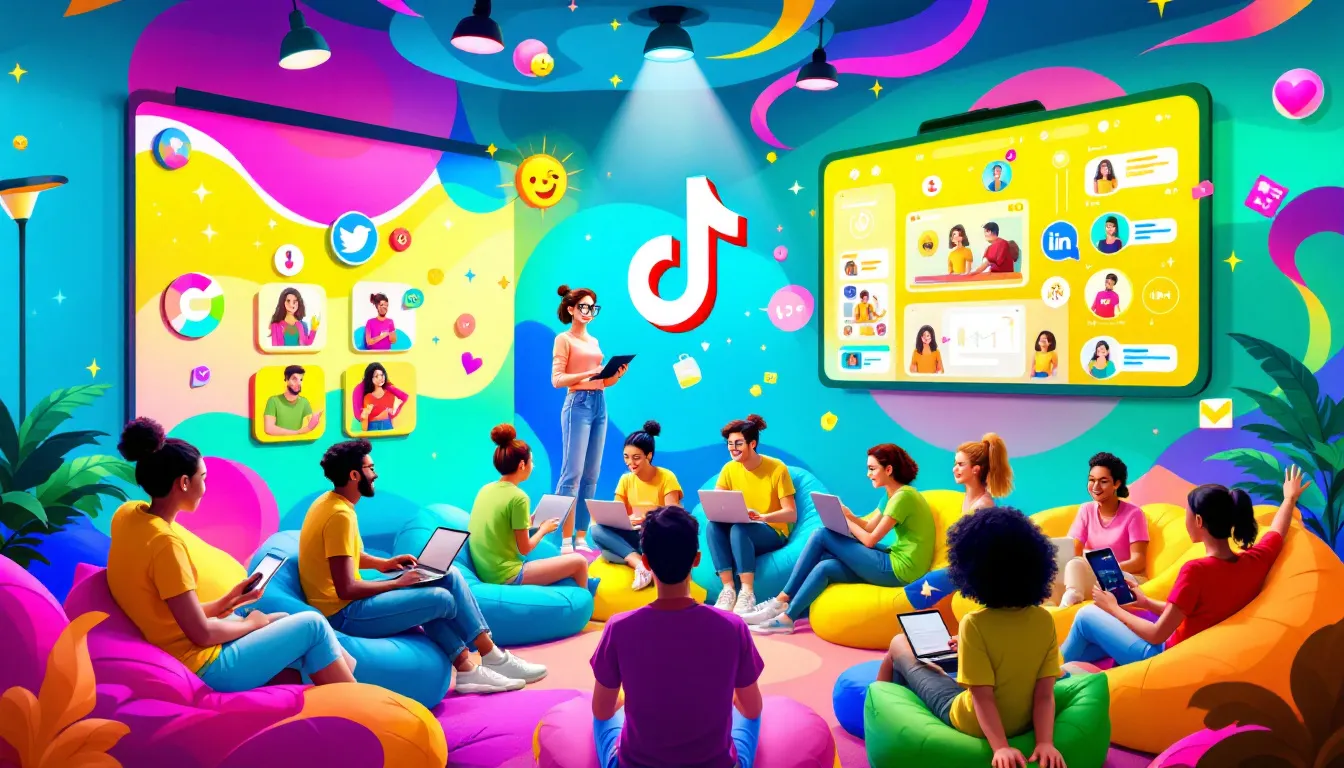 An instructor guiding a TikTok Academy class, with students engaged in learning.
