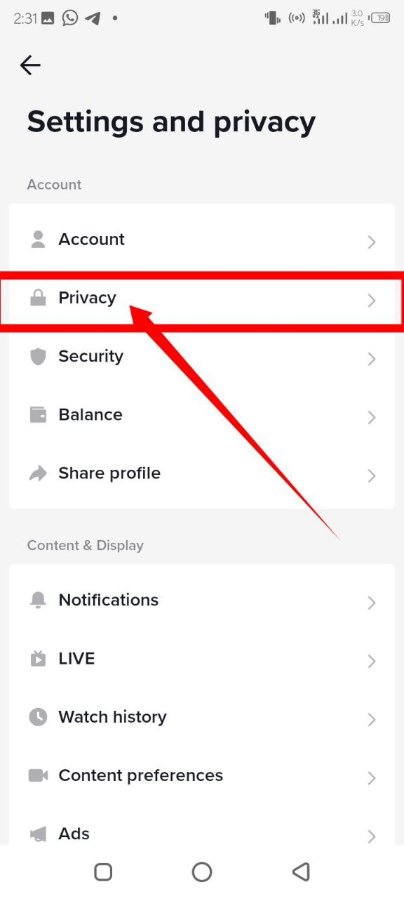 An indication of the privacy option