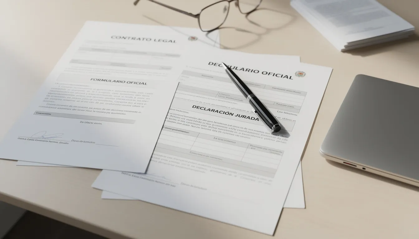 La imagen muestra un moderno escritorio con documentos legales y formularios relacionados con la declaración de impuestos y el informe anual de una empresa en los Estados Unidos. Se pueden ver papeles que incluyen información sobre el impuesto de franquicia y requisitos del secretario de estado para entidades con responsabilidad limitada (LLC).