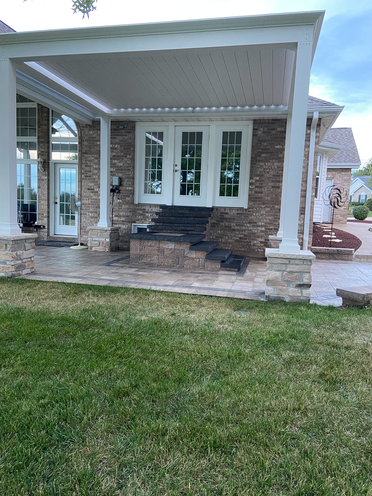 classic white pergola with bright colors. White pergola with white oouvers not two tone but does give a nice natural look