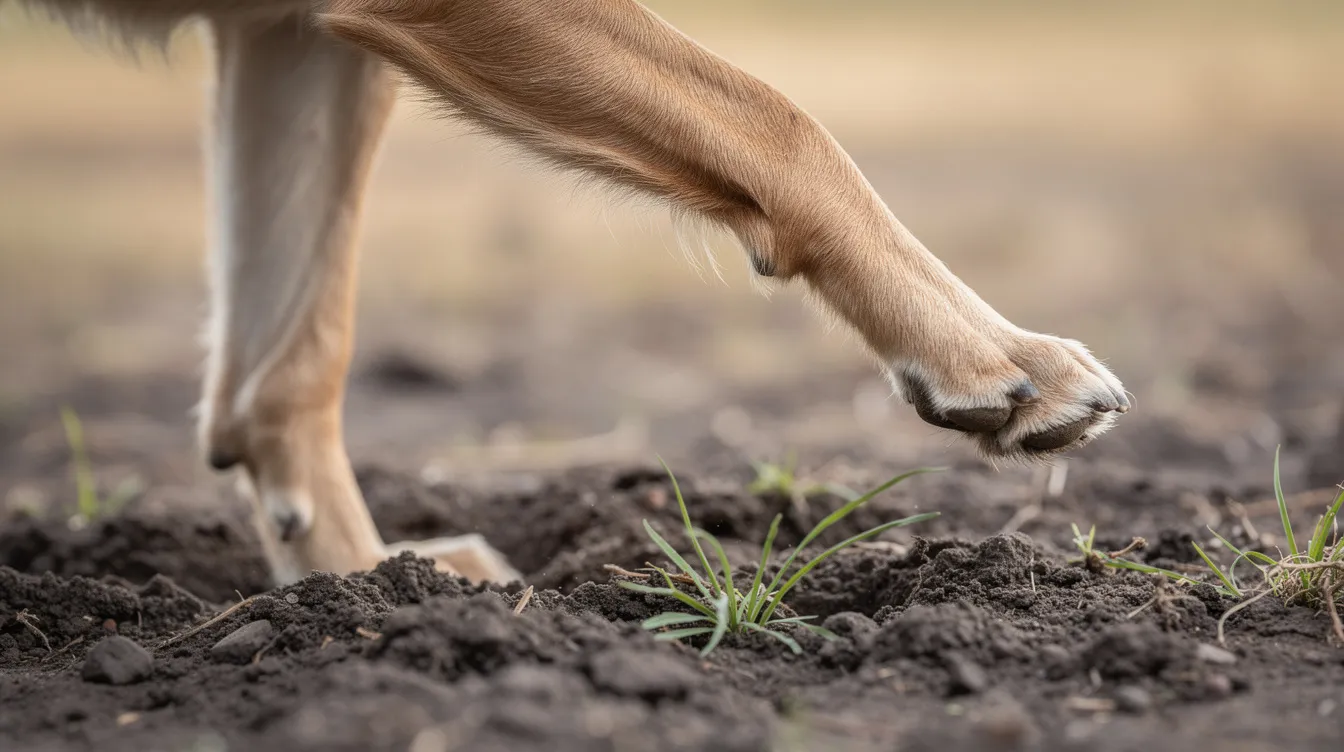 A close-up photograph captures a healthy dog's legs and paws mid-stride on soft ground, showcasing the dog's mobility and joint health. The image highlights the importance of maintaining healthy cartilage and supporting joint health through dietary supplements like MSM, which may help reduce inflammation and improve physical function.