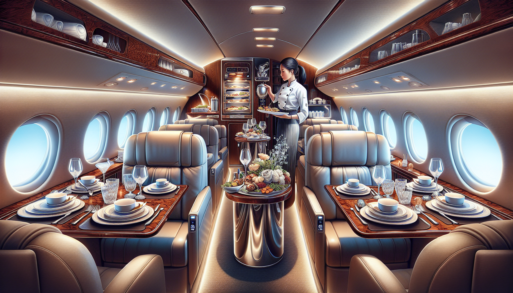 Luxurious in-flight catering on a private jet