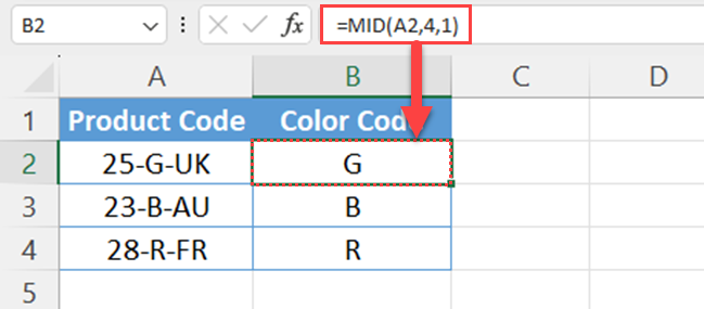 MID function in Excel