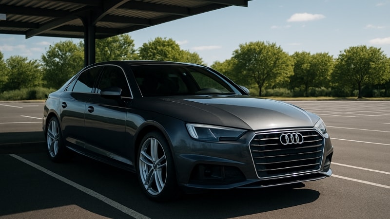 An Audi parked under the sunshade to prevent discoloration