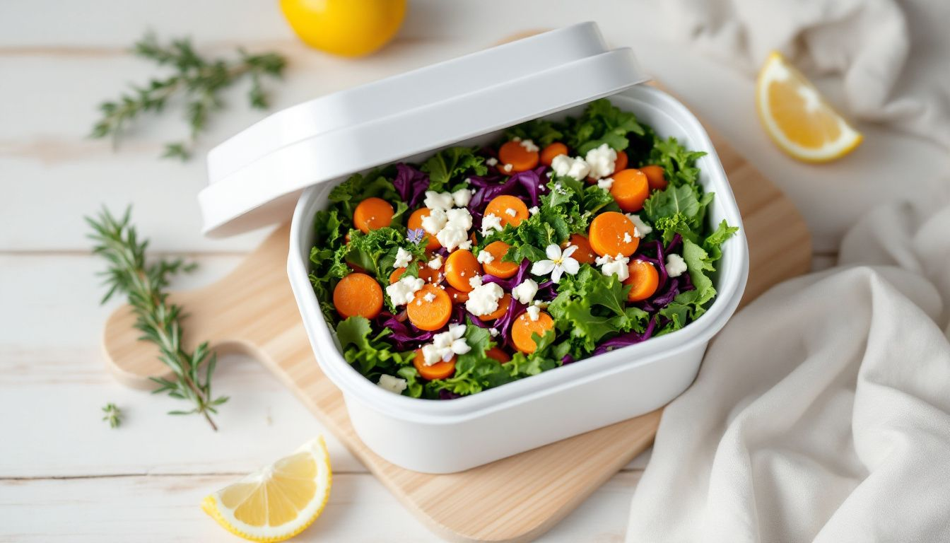 A beautifully stored salad in an airtight container.