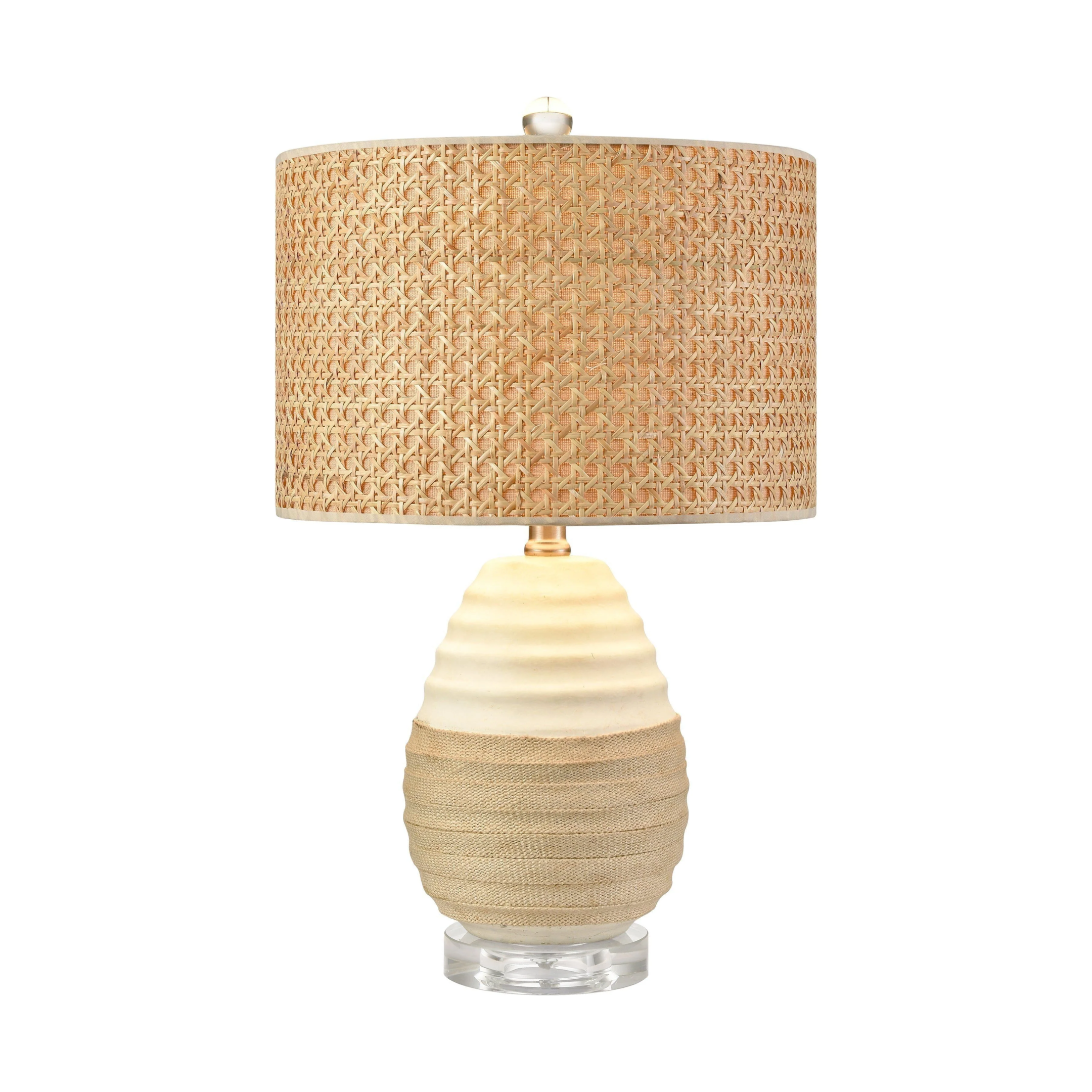 Hobart 20" High 1-Light Table Lamp in a light natural cane-style woven rattan drum lamp shade