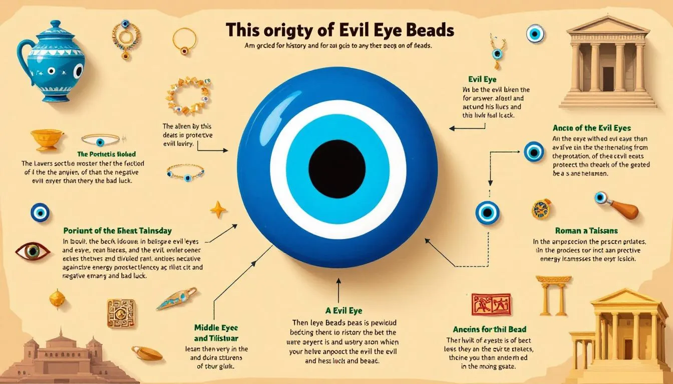 The image showcases a variety of evil eye beads in different colors, including pink, light blue, dark blue, and red, symbolizing protection against negative energy and bad luck. These handmade glass charms, often worn as bracelets or amulets, are popular across many cultures for their spiritual significance and stylish appeal.