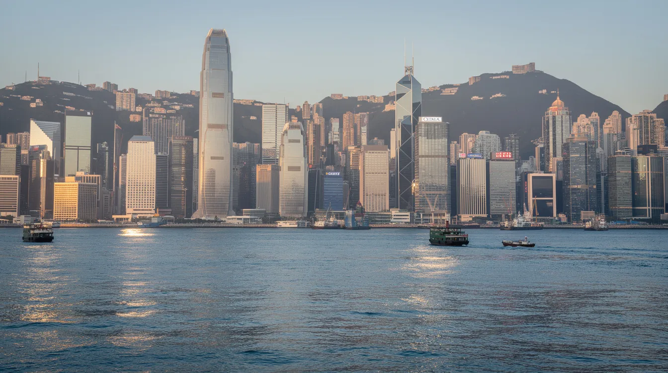 The image showcases the Hong Kong city skyline, featuring modern office buildings that reflect the warm afternoon sunlight, creating a vibrant and dynamic urban atmosphere in the 香港 特別 行政區. The scene highlights the architectural beauty and the bustling energy of the city, ideal for those interested in 公務員 職位 and opportunities in this thriving metropolis.