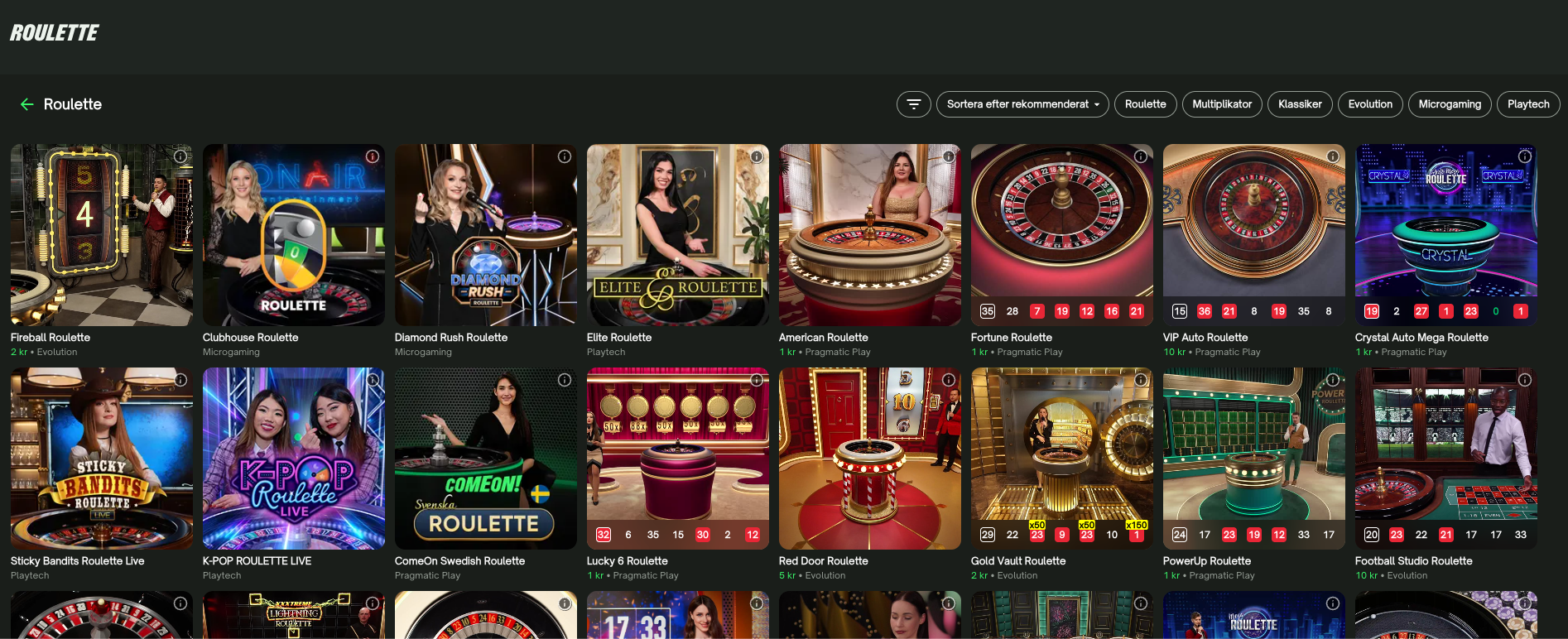 Comeon live roulette