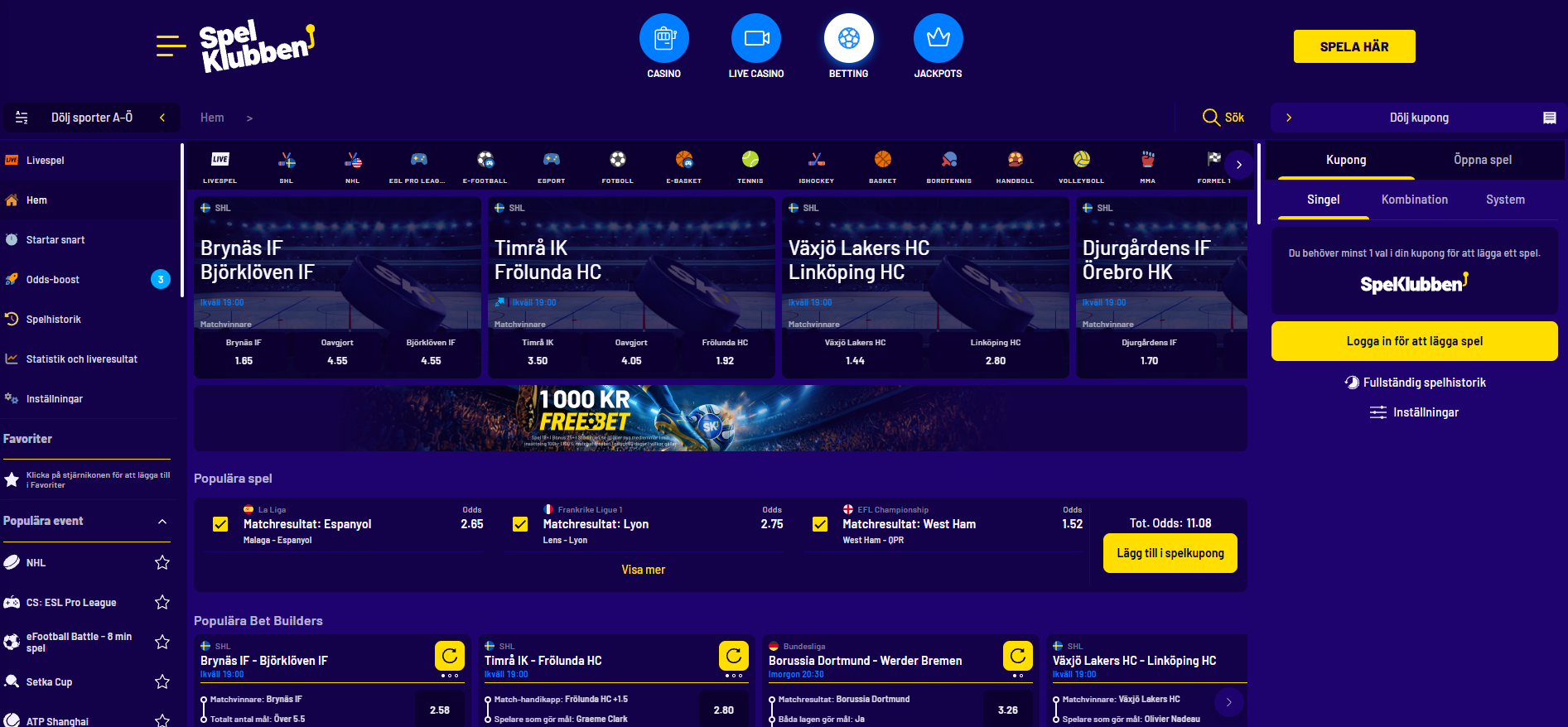 Betting och odds hos Spelklubben