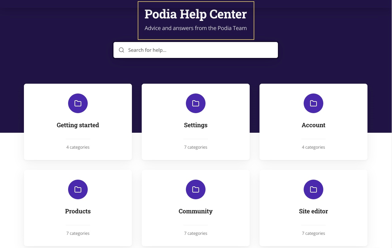 Podia resource library & help center