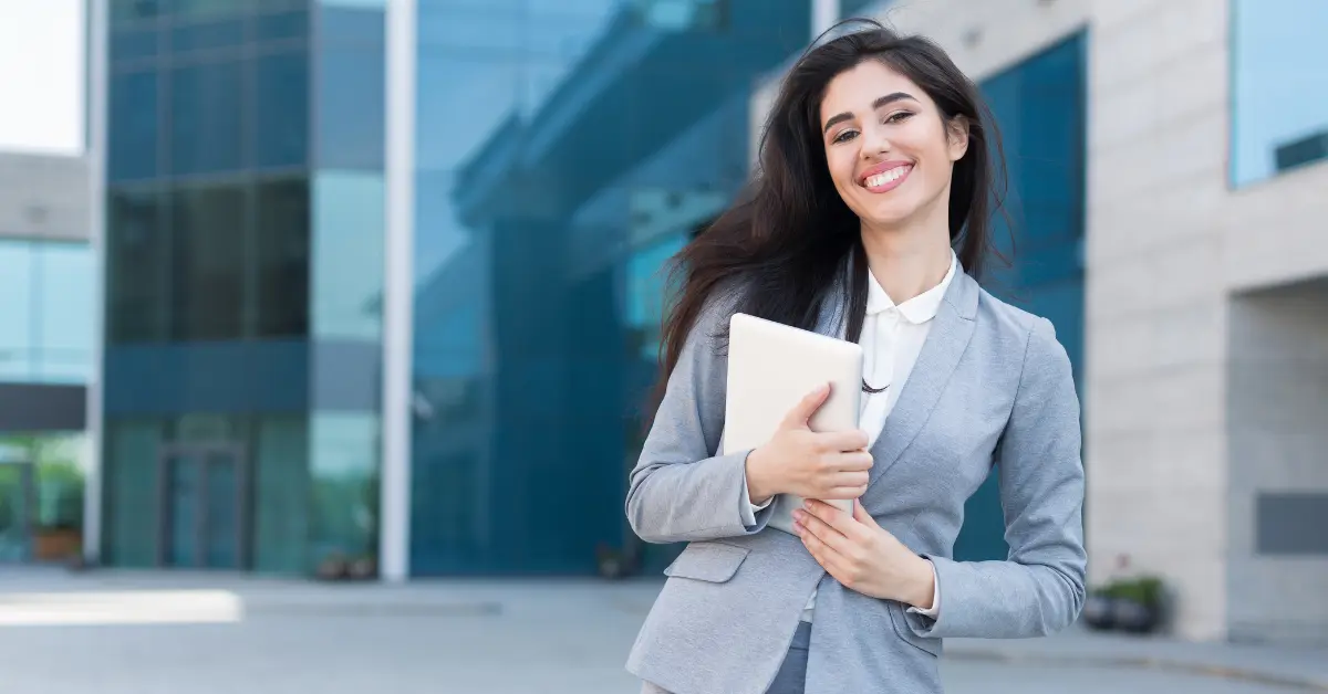 Business license vs LLC: Woman holding a business license, ready to legally operate as an OnlyFans creators.