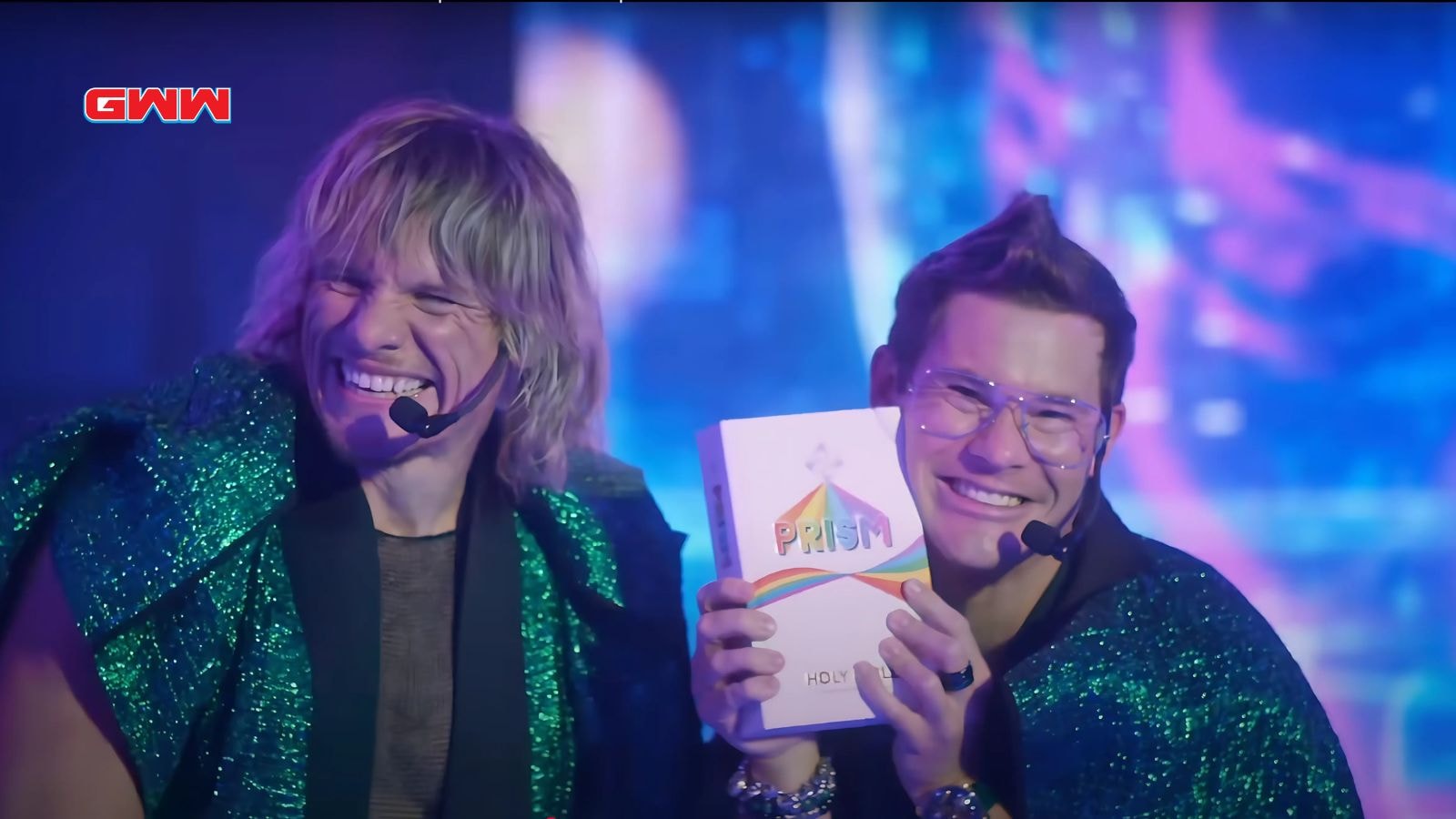 Adam Devine as Kelvin Gemstone and Tony Cavalero as Keefe Chambers