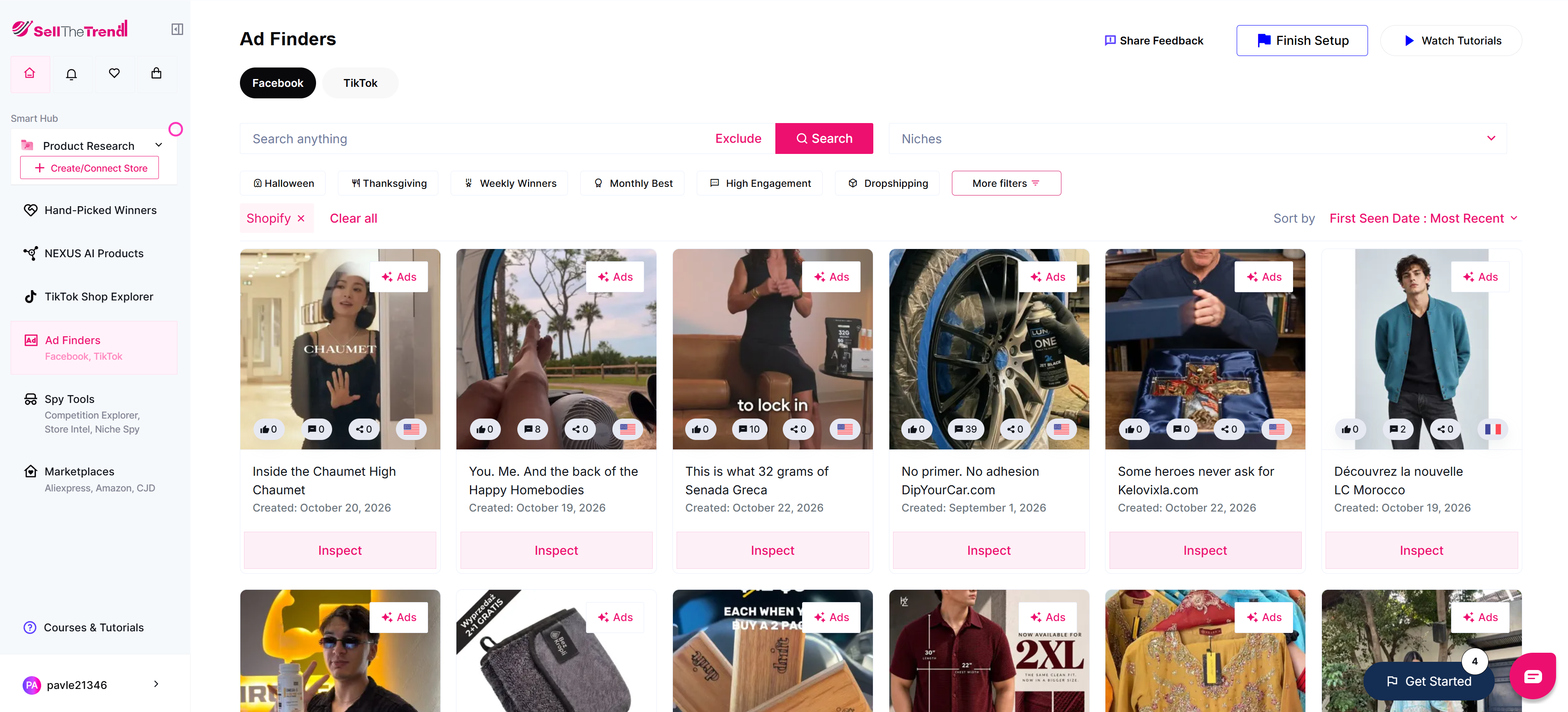 Screnshot of Sell The Trend ad finder.