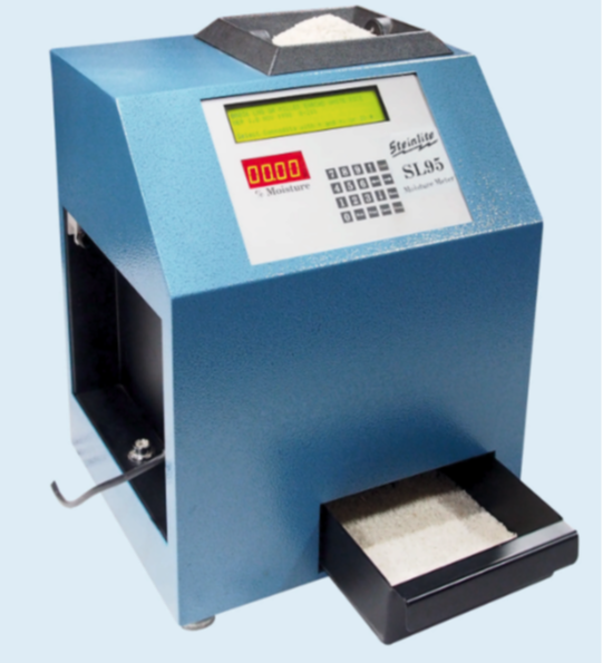 A Steinlite Moisture Tester with factory calibration and pre-weighing