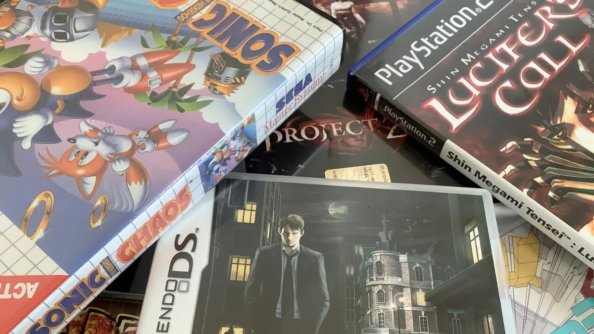 The image showcases a vibrant spread of classic video game cartridges and CD cases from various retro gaming eras, highlighting a nostalgic collection that appeals to gamers and collectors alike. This fantastic assortment invites viewers to explore their favorite games and reminisce about the joy of playing with friends.