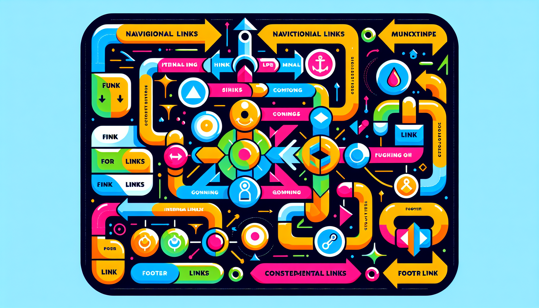 An artistic diagram categorizing different types of internal links that can be utilized in web design.