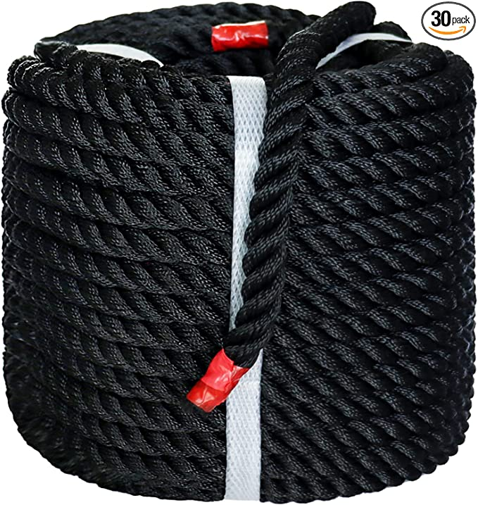SINYLOO Black Twisted Polyester Arborist Rope on white background