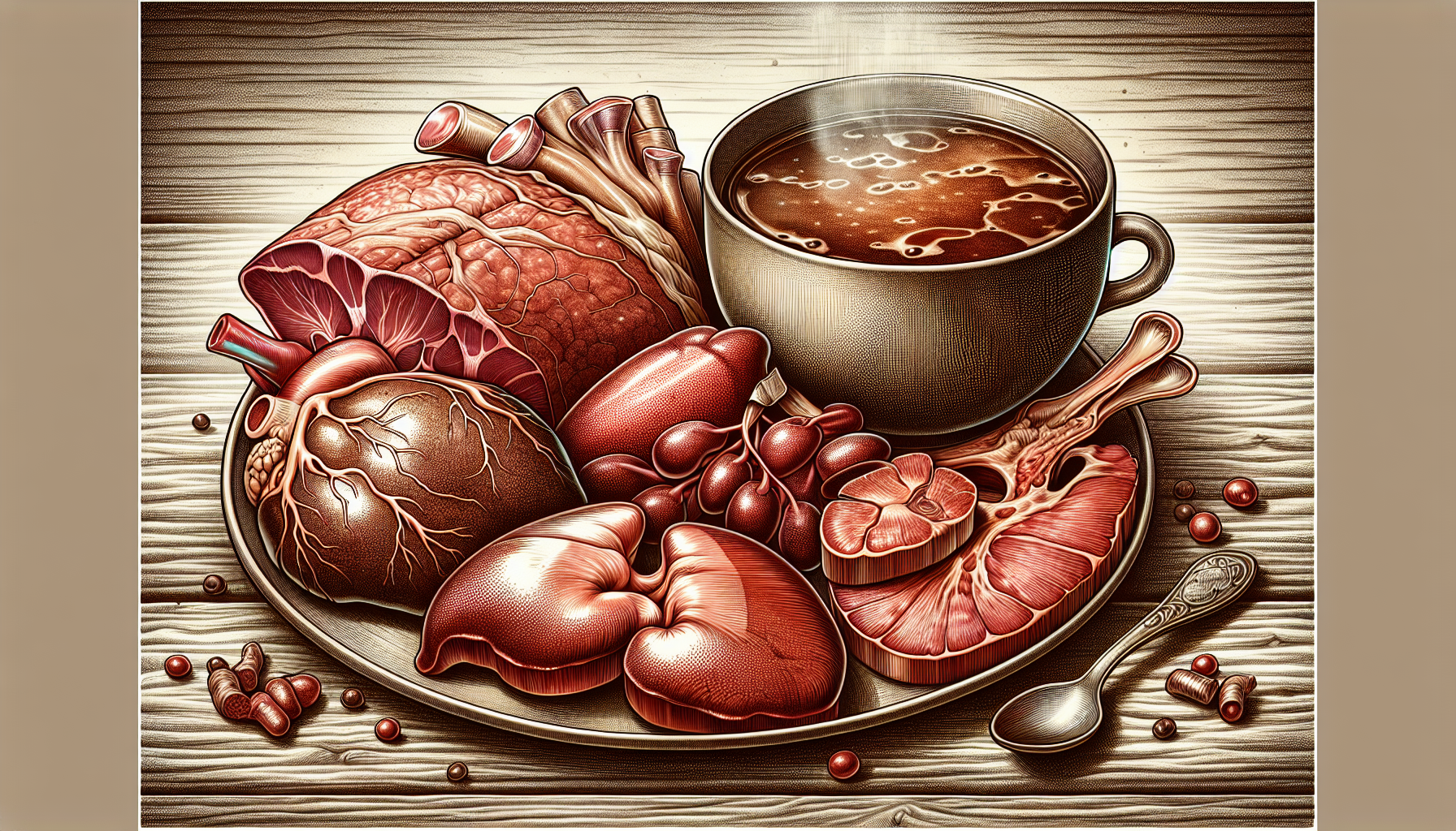 Assortment of nutrient-rich organ meats and bone broth