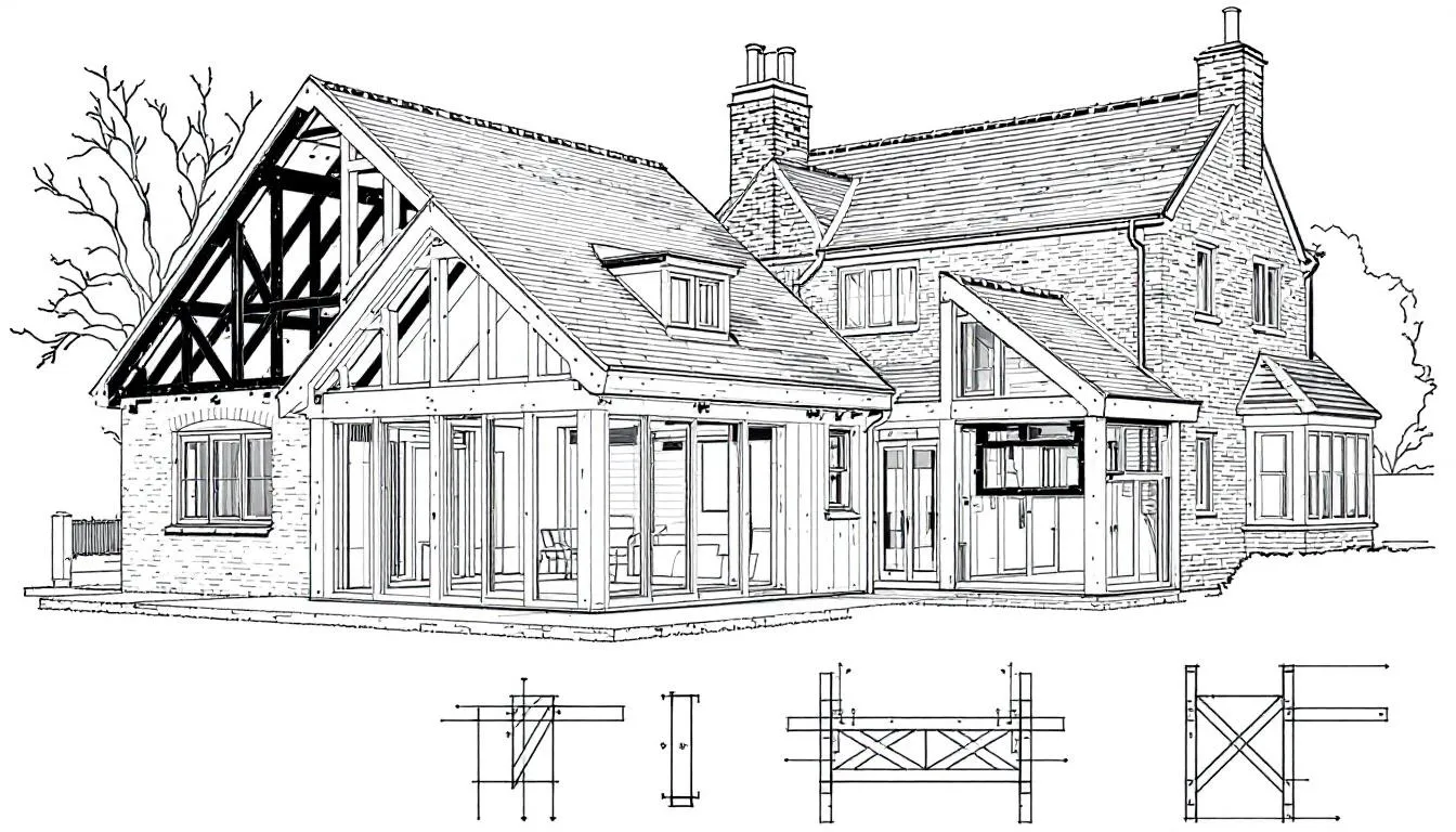 A beautifully designed oak frame extension enhancing a property's value.