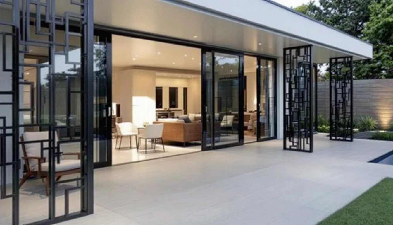 A transformed outdoor space using decorative screen panels for a modern patio makeover.